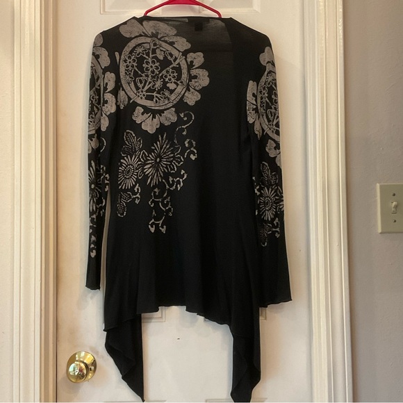 XXI Wrap Blouse / Jacket, Soft Knit Stretch, Black and Slate Design, Size Small - Picture 10 of 13